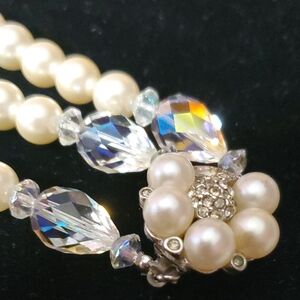 Vintage Faux Pearl Rhinestone Swarovski Crystal Quartz Clasp Choker